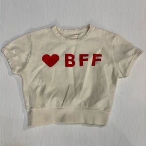 BFF Heart Graphic Crop Tee - Cream with Red Print